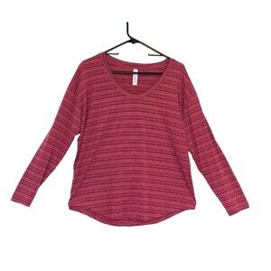 Athleta Womens Large Red Pink Cloudlight Stratus Striped Long Sleeve Top